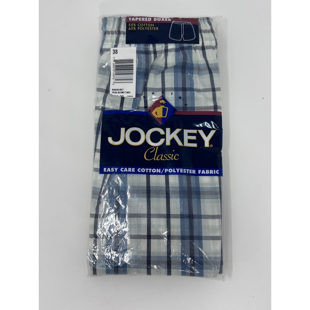 Jockey Classic Mens Blue Plaid Tapered Boxer Shorts Vintage Style 8845 Size 38